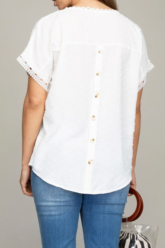 White Swiss Dot with lace trim blouses - Southern Grace Creations