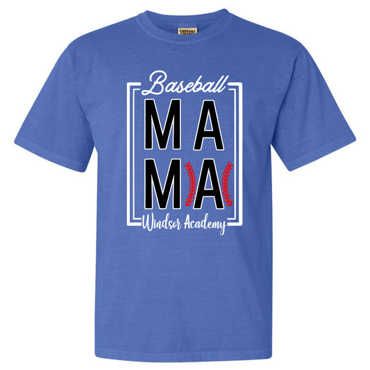 Windsor - Baseball Mama Stitches Box Windsor Academy - Comfort Color - Flo Blue (Tee/Hoodie/Sweatshirt) - Southern Grace Creations