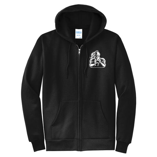 Windsor - Fleece Full-Zip Hoodie with Knight with sword facing front - Black (PC78ZH/PC90YZH) - Southern Grace Creations