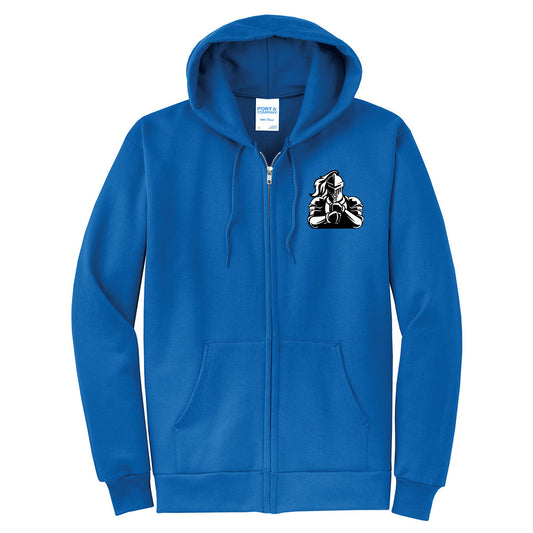 Windsor - Fleece Full-Zip Hoodie with Knight with sword facing front - Royal (PC78ZH/PC90YZH) - Southern Grace Creations