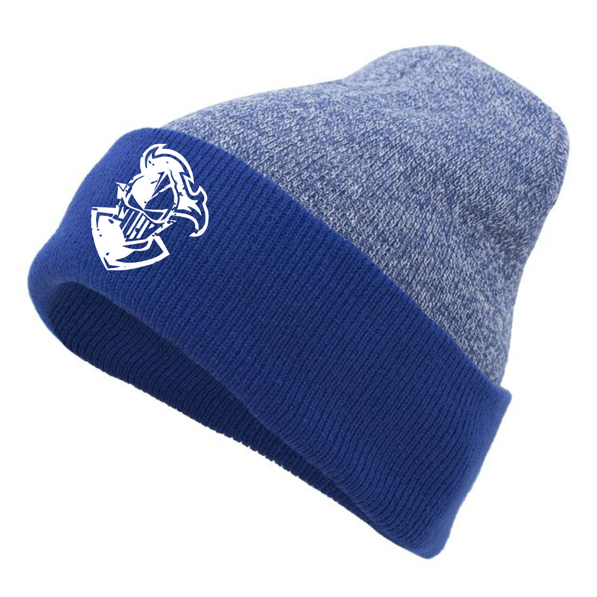 Windsor - Heather Two-Tone Cuff Beanie with Knight - Royal (651K) - Southern Grace Creations