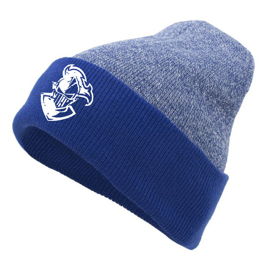 Windsor - Heather Two-Tone Cuff Beanie with Knight - Royal (651K) - Southern Grace Creations