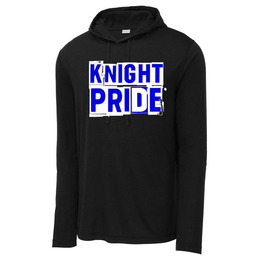 Windsor - Knight Pride Distressed Boxed Letters Long Sleeve Hooded Wicking Tee - Black (ST406) - Southern Grace Creations