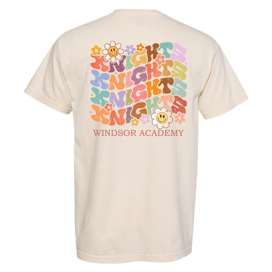 Windsor - Knights Bubble Letters with Flowers Comfort Color Tee - Ivory (1717) - Southern Grace Creations