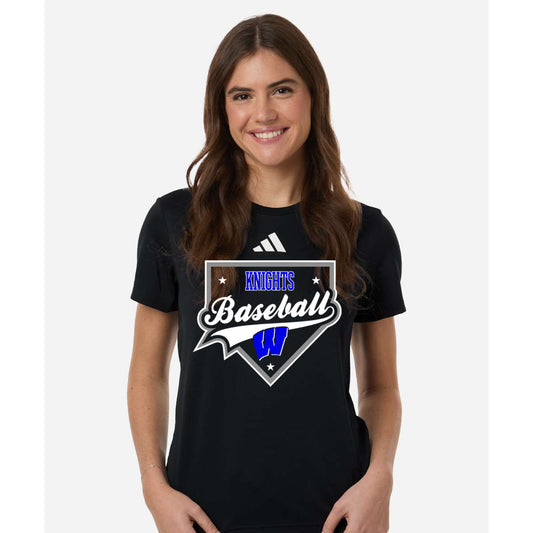 Windsor - Knights Baseball Homeplate - ADIDAS Women's Pregame T-Shirt - Black/ White (AT102)
