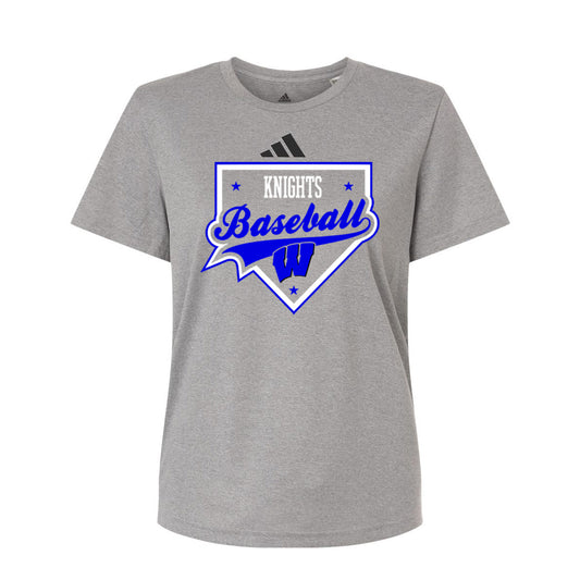 Windsor - Knights Baseball Homeplate - ADIDAS Women's Pregame T-Shirt - Medium Grey Heather/ White (AT102)