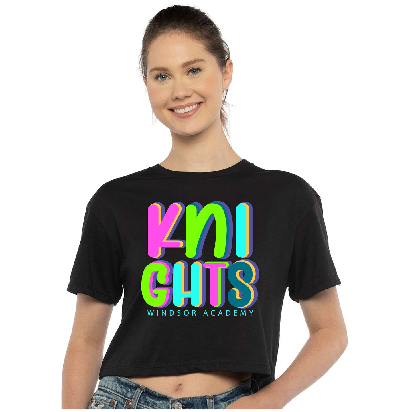 Windsor - Knights Neon Letters - Women's Ideal Crop Top - Black (1580)