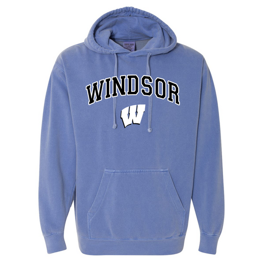 Windsor - Windsor Arched W Comfort Color Hoodie - Flo Blue (1567) - Southern Grace Creations