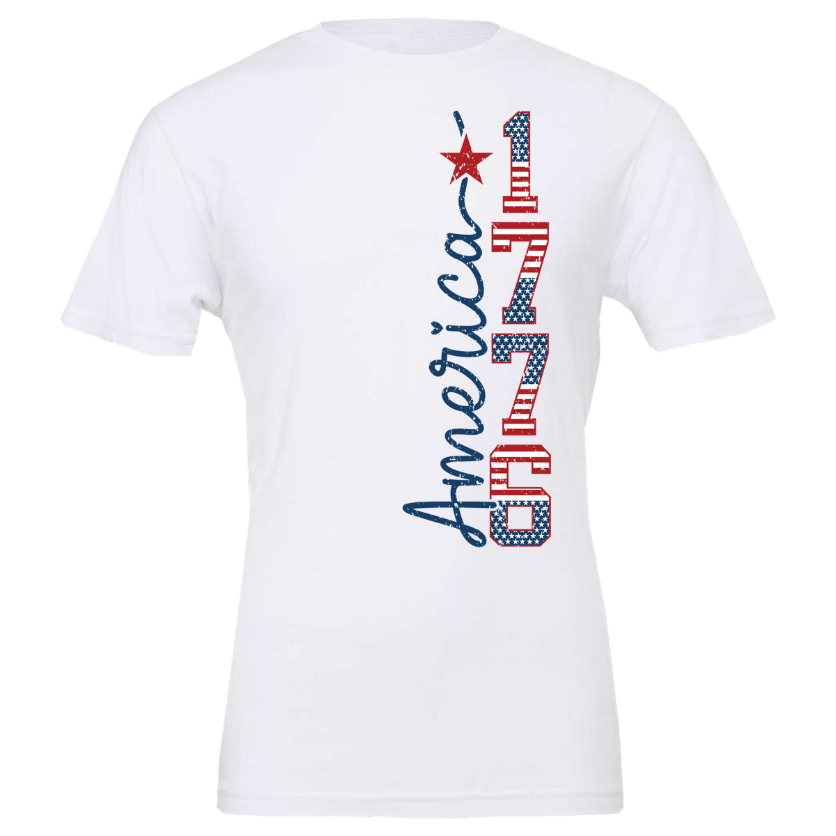 America 1776 Land of The Free Big Block Letters - Short Sleeves Cotton - White