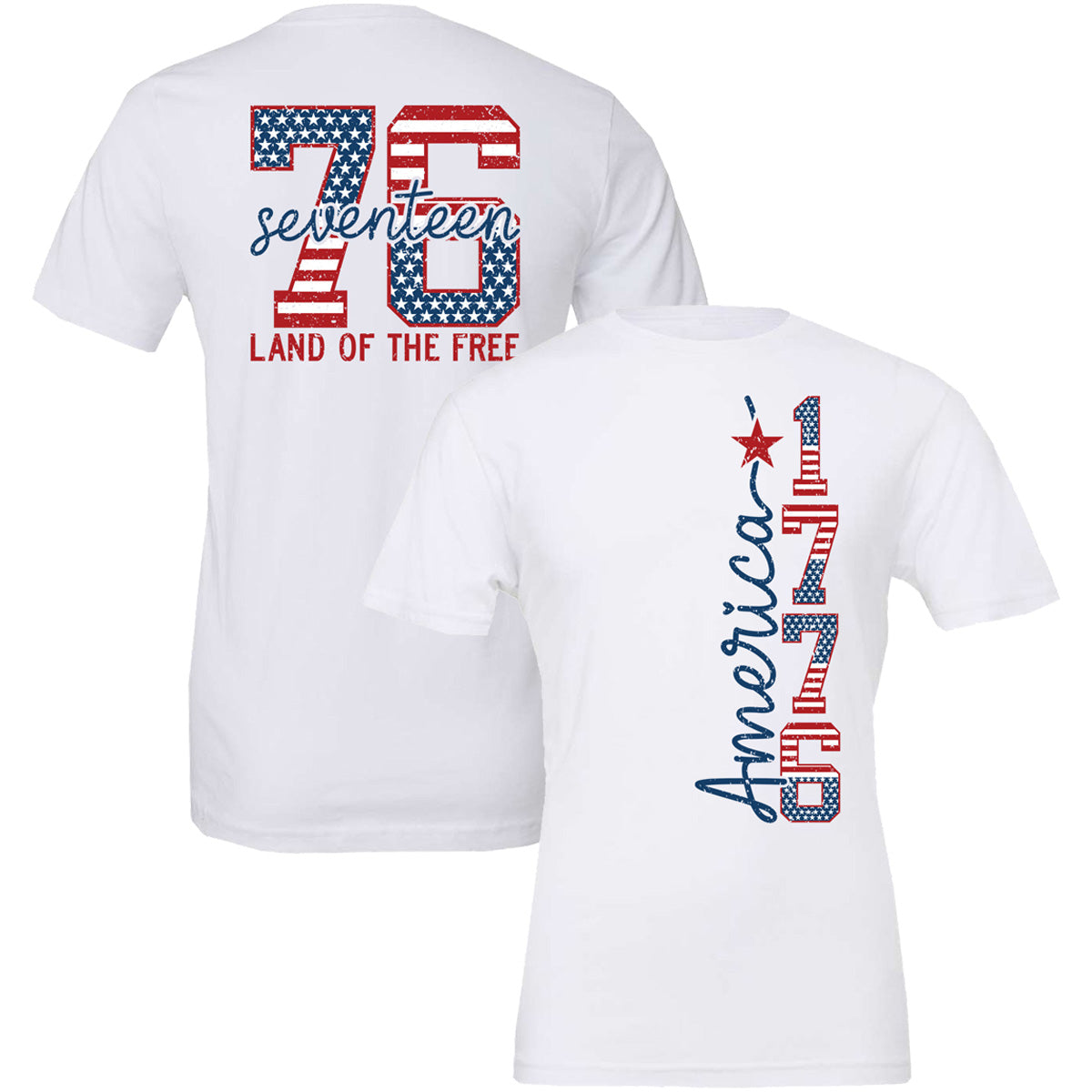 America 1776 Land of The Free Big Block Letters - Short Sleeves Cotton - White