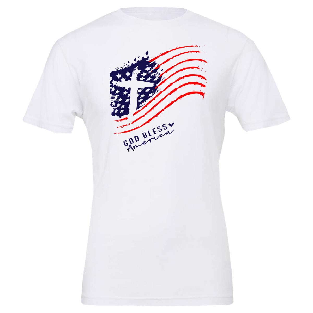 god bless america cross and waving flag - White