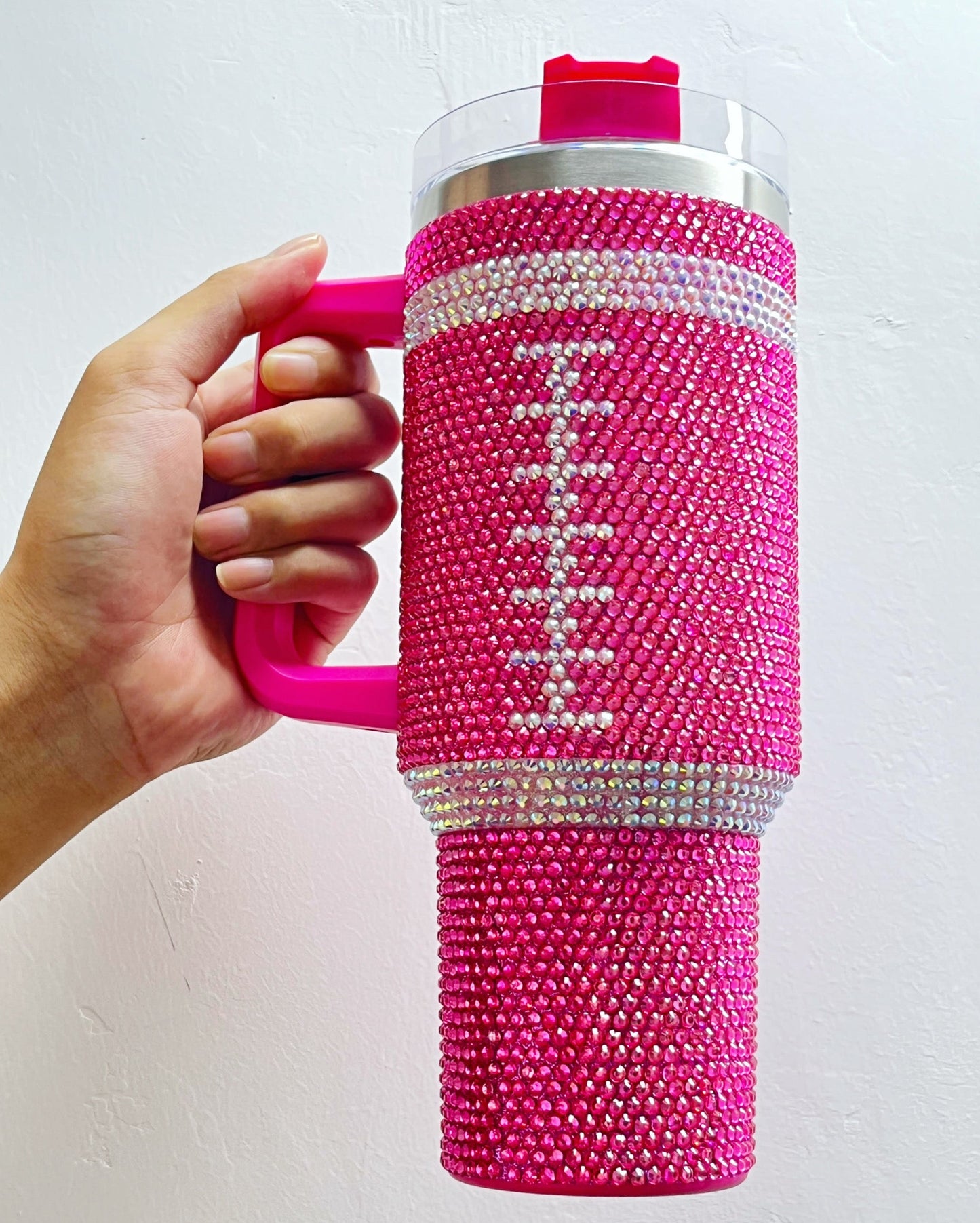 Pink Crystal Football "Blinged Out" 40 Oz. Tumbler