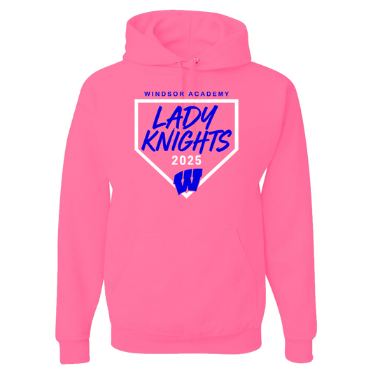 Windsor - Windsor Academy Home Plate Lady Knights 2025 W - Neon Pink (Tee/DriFit/Hoodie/Sweatshirt)