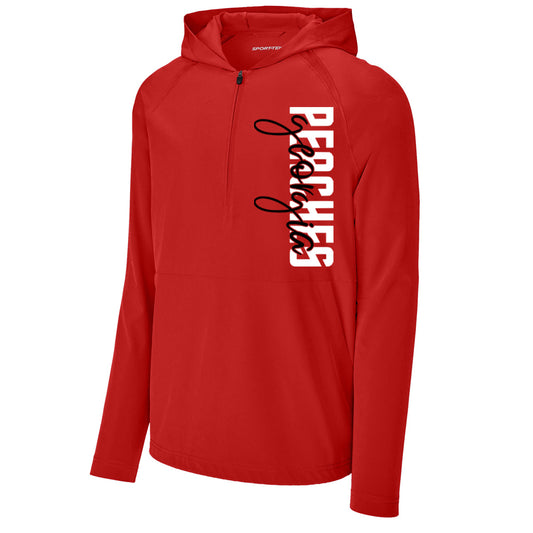 Peaches - Georgia Peaches Block Script - Repeat 1/2-Zip Long Sleeve Hooded Jacket - JST488 - Red