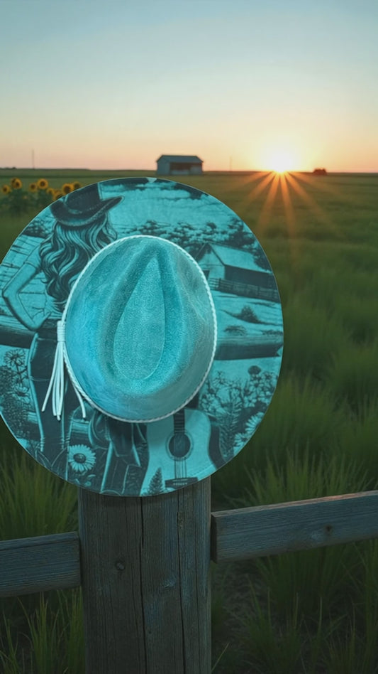 Vegan suede cowboy hat with cowgirl