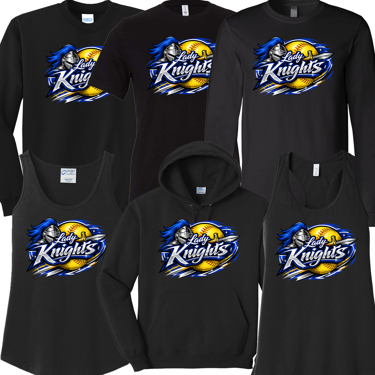 Windsor - Softball Lady Knights Sword Swirl - Black (Tee/DriFit/Hoodie/Sweatshirt)