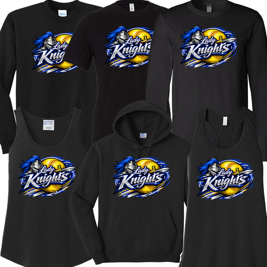 Windsor - Softball Lady Knights Sword Swirl - Black (Tee/DriFit/Hoodie/Sweatshirt)