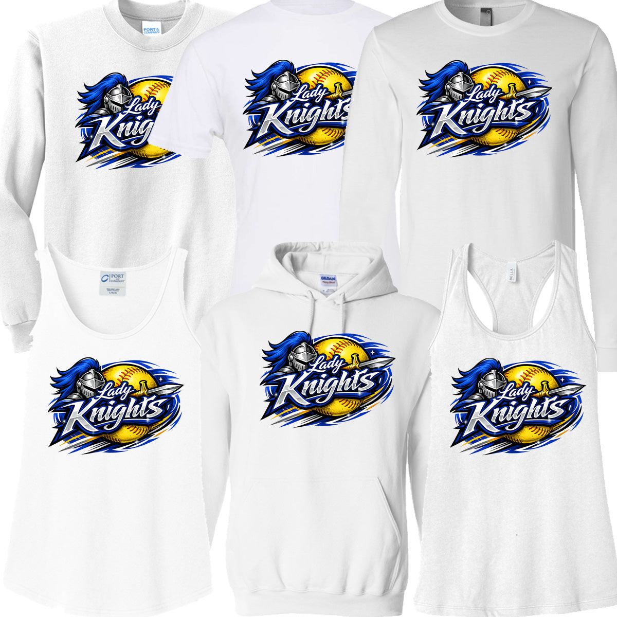 Windsor - Softball Lady Knights Sword Swirl - White (Tee/DriFit/Hoodie/Sweatshirt)