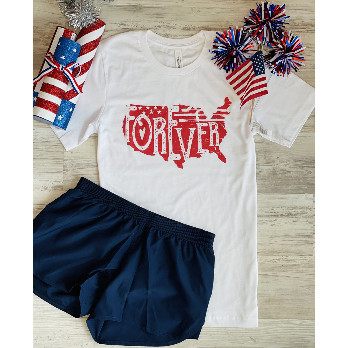 America Forever Set (White Tee/Navy Shorts) - Southern Grace Creations