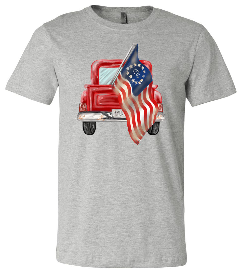 America Truck - Athletic Heather Short/Long Sleeve Tee - Southern Grace Creations