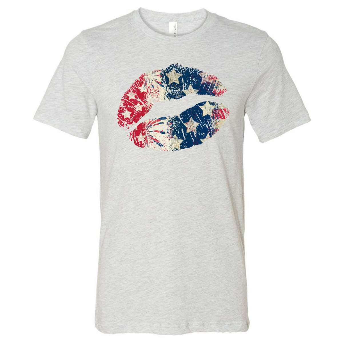 American Flag Distressed Lips - Ash Tee - Southern Grace Creations