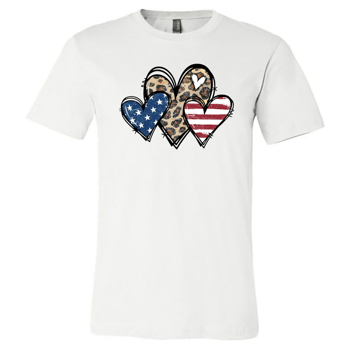 American Flag and Leopard Heart - White Tee - Southern Grace Creations
