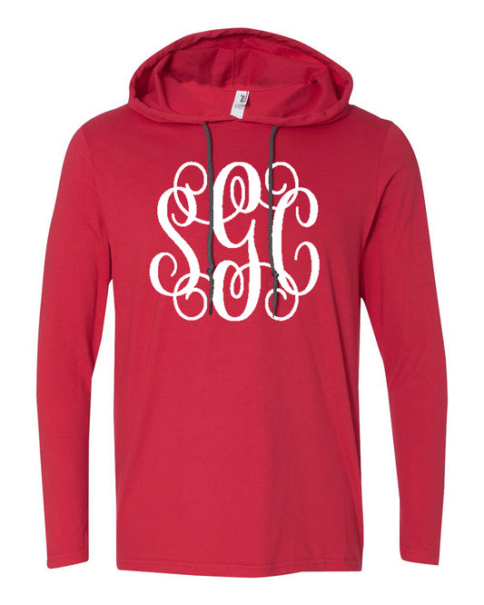 Anvil Lightweight Hoodie Tee with Big Monogram - Southern Grace Creations