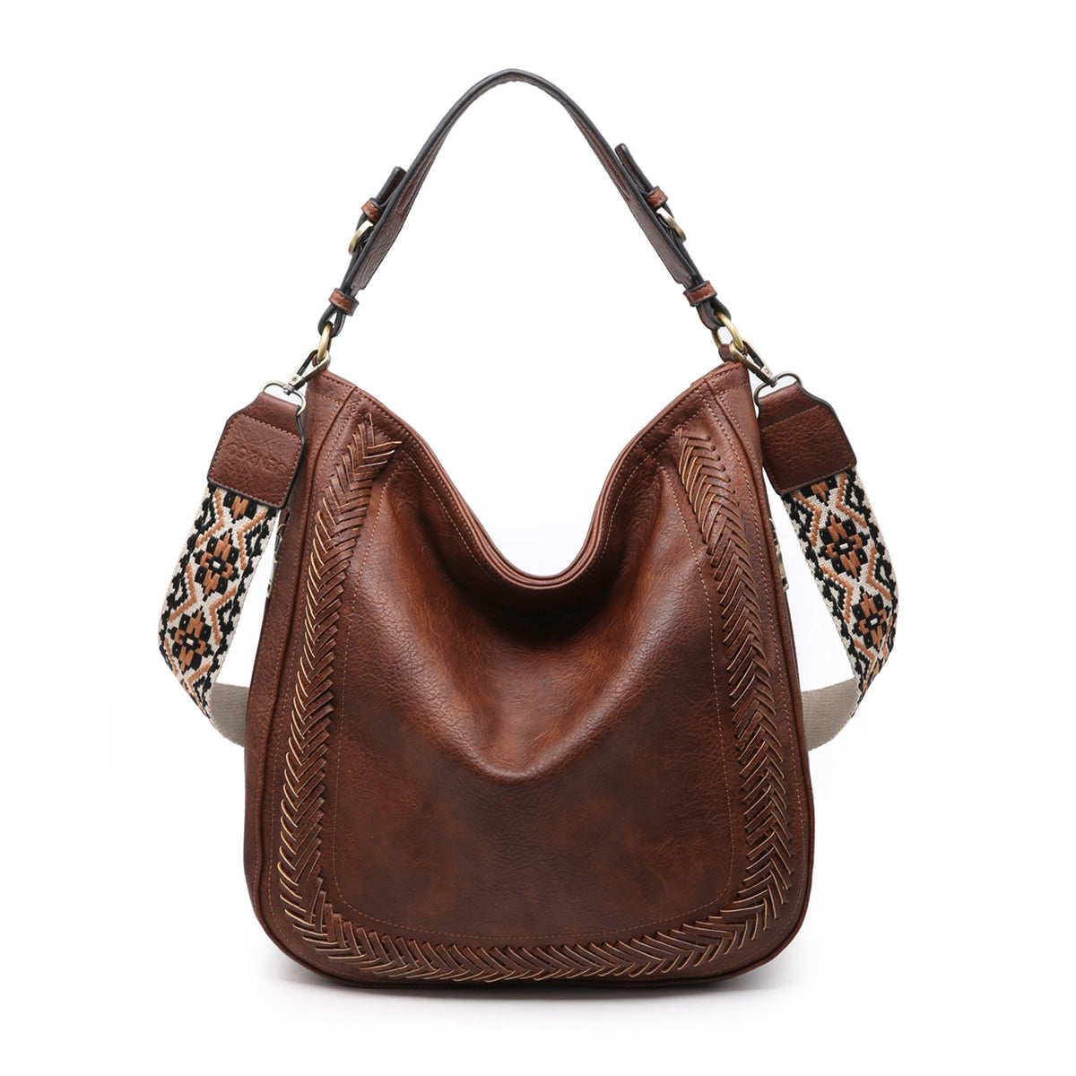 Aris Whipstitch Hobo/Crossbody w/ Guitar Strap - Rust Brown - Southern Grace Creations