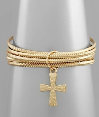 Bangle Cross Bracelet-Worn Gold - Southern Grace Creations