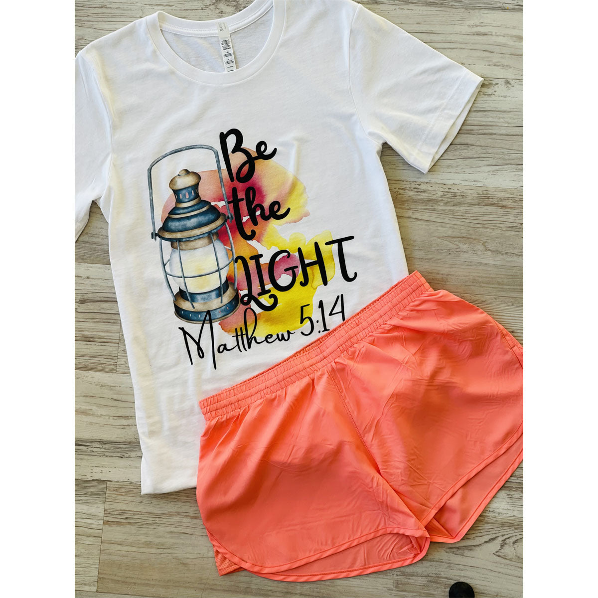 Be The Light Lantern - Water Paint Set (White Tee/Coral Shorts) - Southern Grace Creations