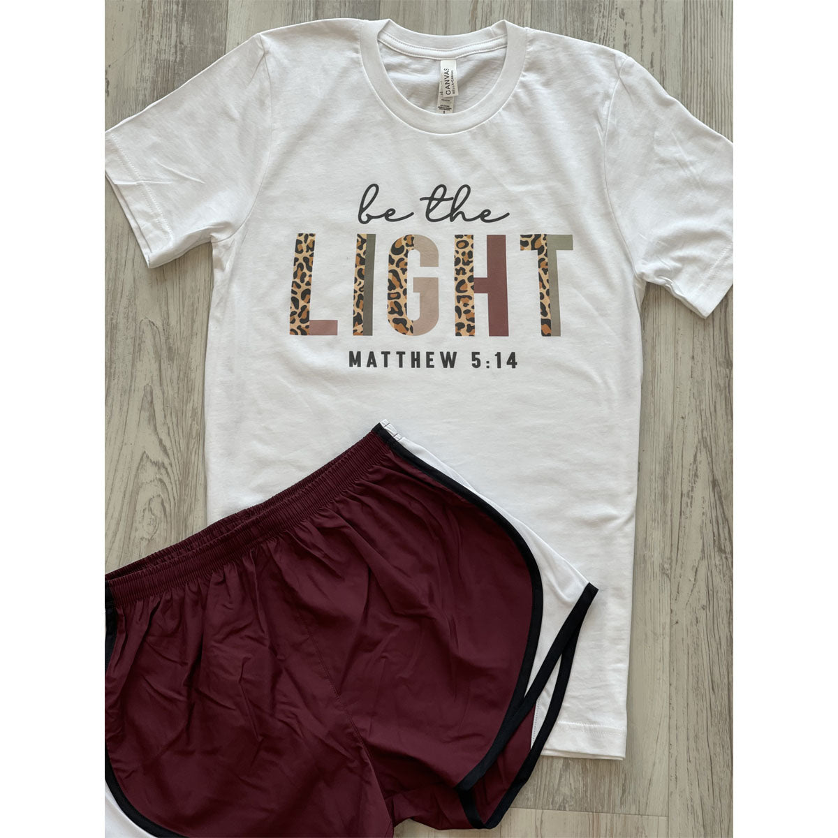 Be The Light Shorts Set (White Tee/Burgundy Shorts) - Southern Grace Creations