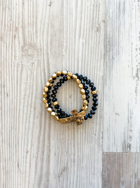 Beads Cross Bracelet in Jet Black - Southern Grace Creations