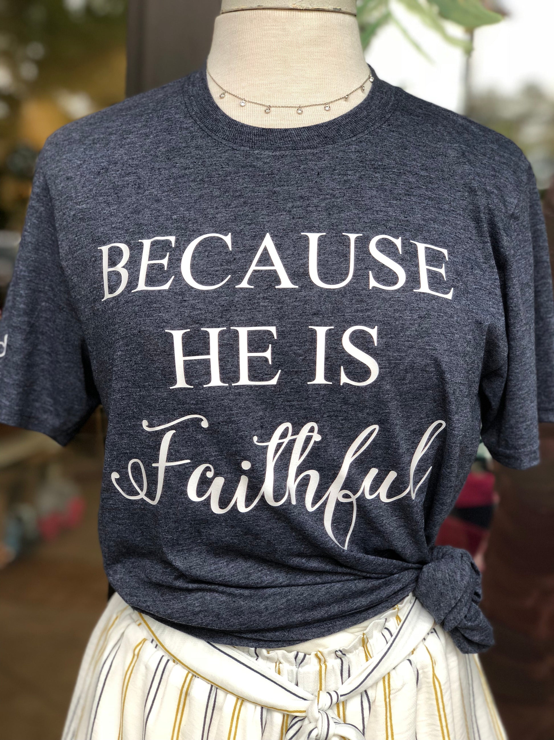 Because He Is Faithful - Heather Navy Short-Sleeve Tee - Southern Grace Creations