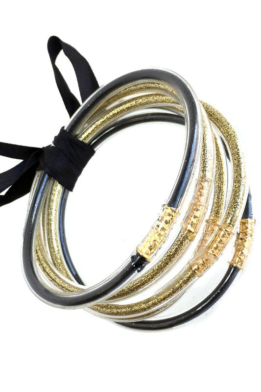 Black Gold Sparkle Jelly Bracelet 5pc Set - Southern Grace Creations