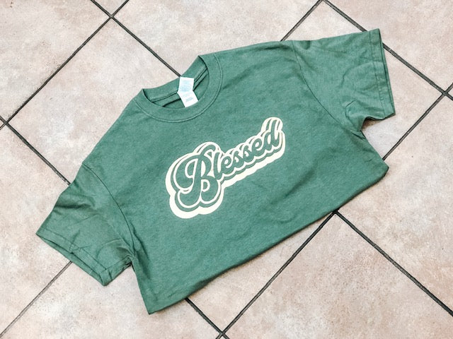 Blessed Retro Tee - Military Green - Southern Grace Creations