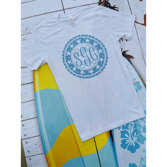 Blue Star Monogrammed Tee - White Short Sleeve - Southern Grace Creations