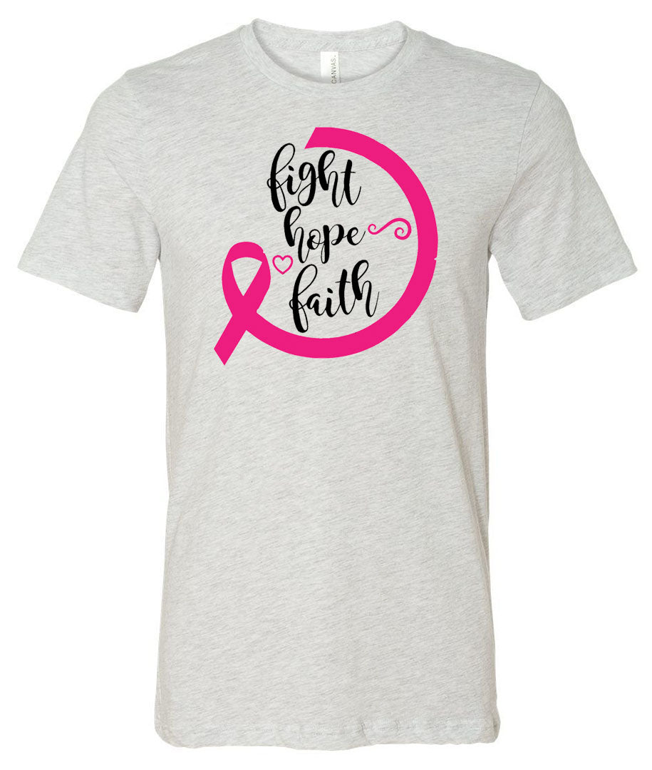 Breast Cancer - Fight Hope Faith - Ash Short/Long Sleeve Tee - Southern Grace Creations