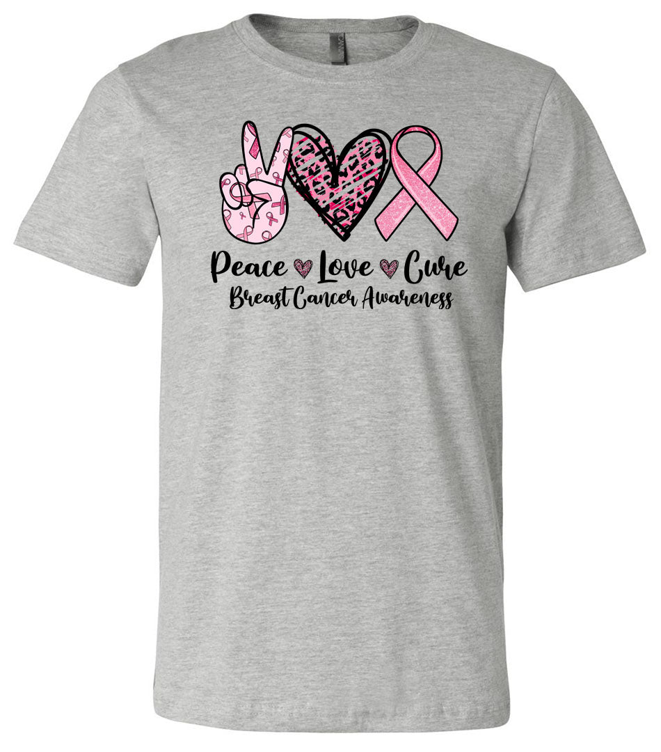 Breast Cancer - Peace Love Cure - Athletic Heather Short/Long Sleeve Tee - Southern Grace Creations