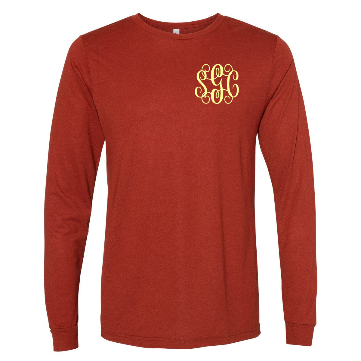 Brick Triblend Monogrammed (Left Chest) Long Sleeve Tee - Southern Grace Creations