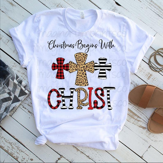 CHRISTmas begins with Christ white tee - Southern Grace Creations