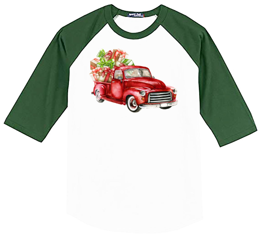 Christmas Truck - Forest/White Raglan - Southern Grace Creations