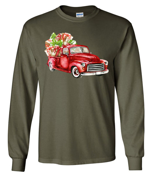 Christmas Truck - Military Green Longsleeves - Southern Grace Creations