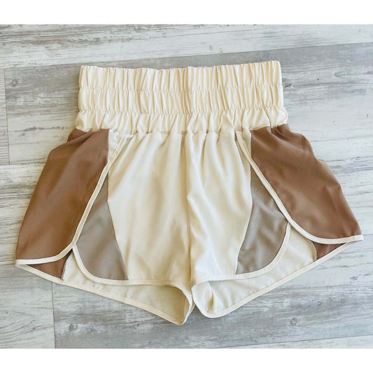 Color-Block Beige Activewear Shorts - Southern Grace Creations