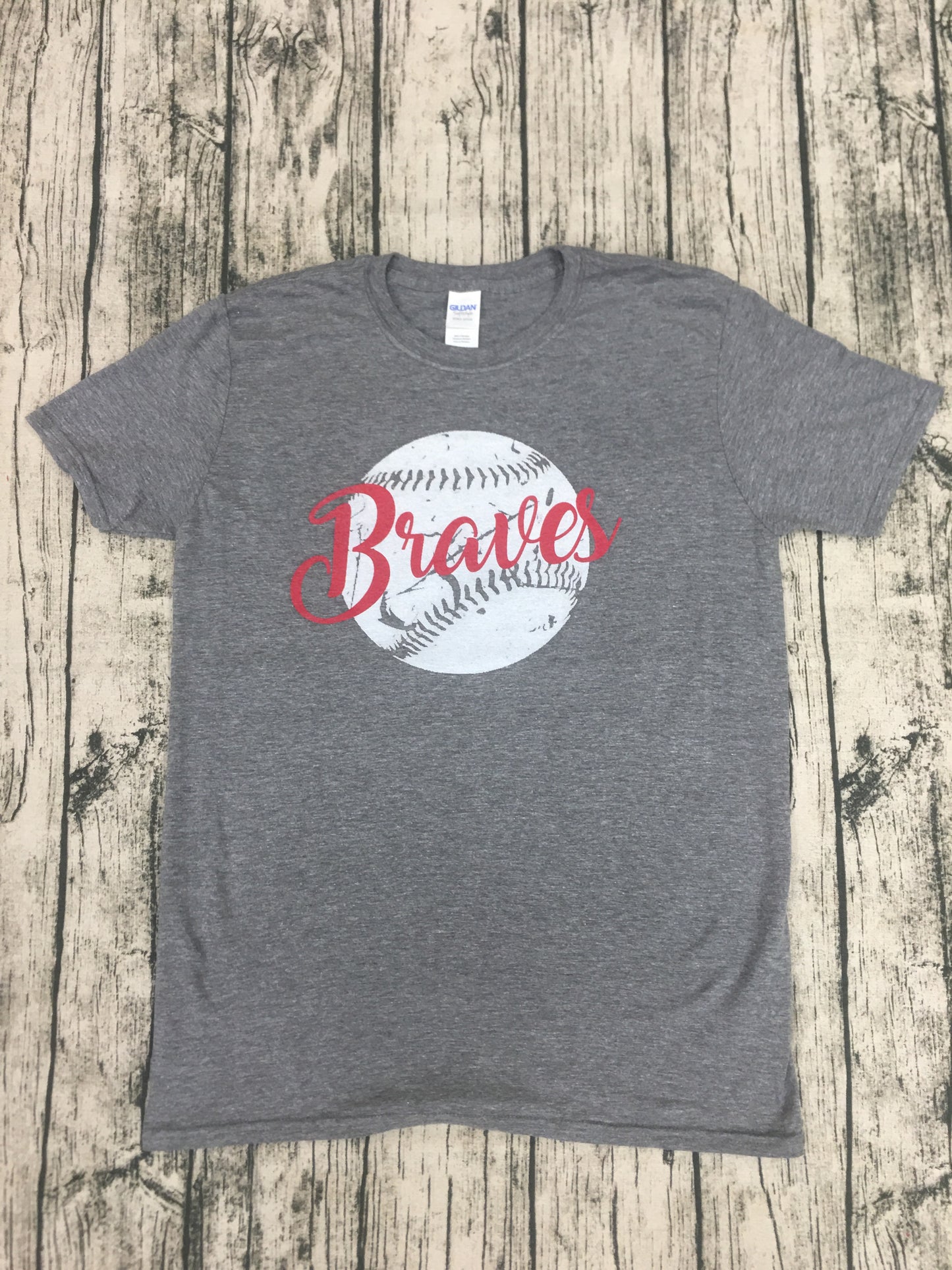 Distressed Baseball with Team Name - Sport Grey Short Sleeve Tee - Southern Grace Creations