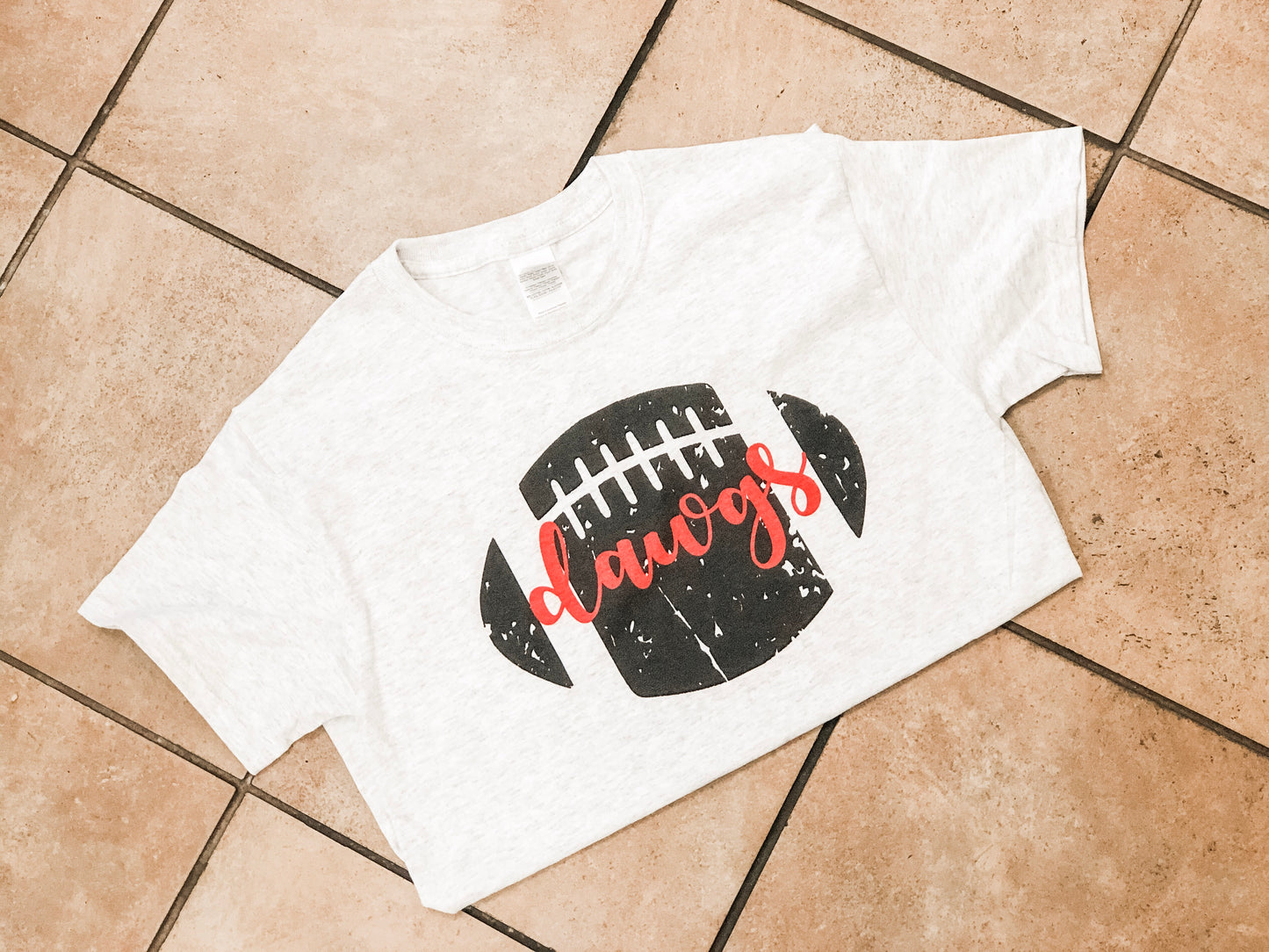 Distressed Football Tee with Team Name - White Short-Sleeve Tee - Southern Grace Creations