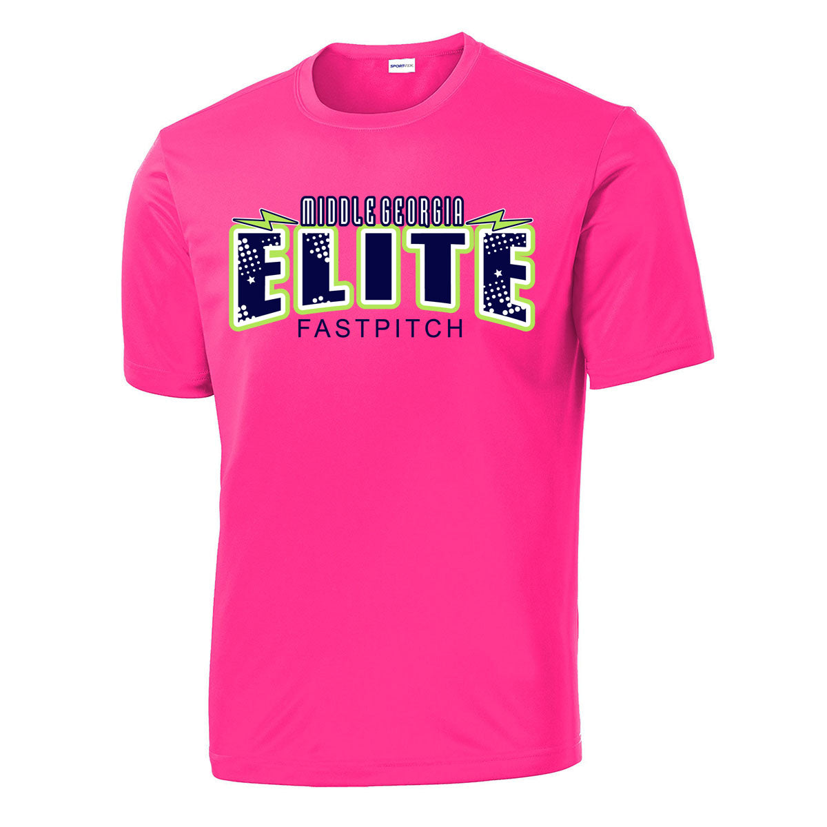 Elite - Lightening Bolts PosiCharge Drifit Tee (ST350/YST350) - Neon Pink - Southern Grace Creations