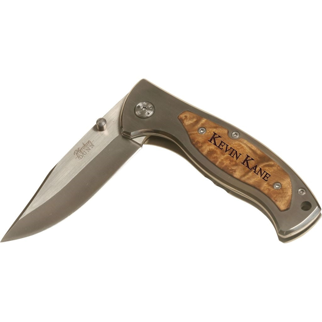 Engraveable wood pocket knife with clip - Southern Grace Creations
