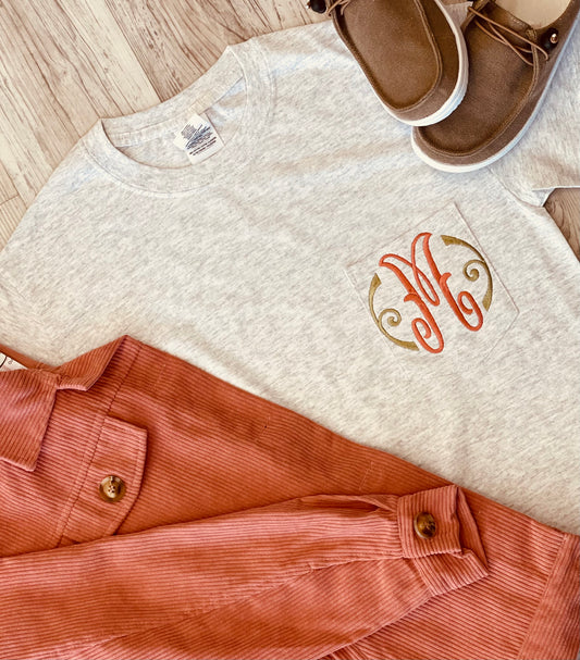 FANCY “ONE” INITIAL MONOGRAMMED TEE (Embroidery) - Southern Grace Creations