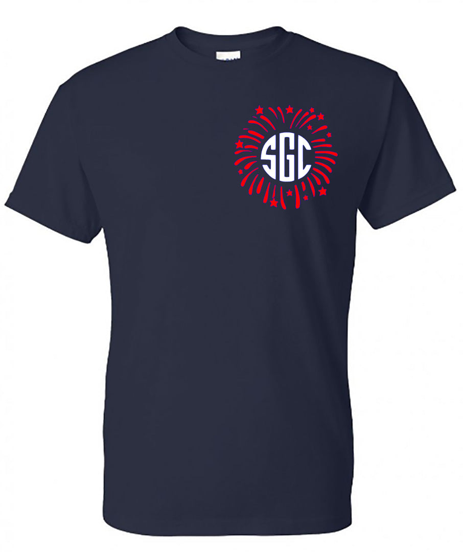 FIREWORKS MONOGRAM T-SHIRT (LEFT CHEST) - Southern Grace Creations