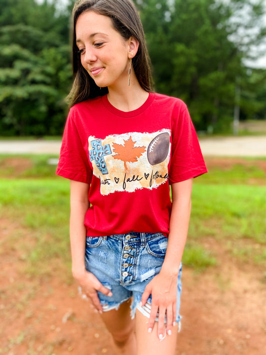 Faith Fall Football Tee - Cardinal - Southern Grace Creations